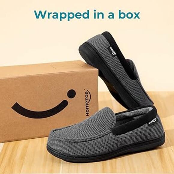 New HomeTop Mens Size 11 Gray Soft Slide On Memory Foam Moccasin Slipper Shoes - Picture 5 of 6